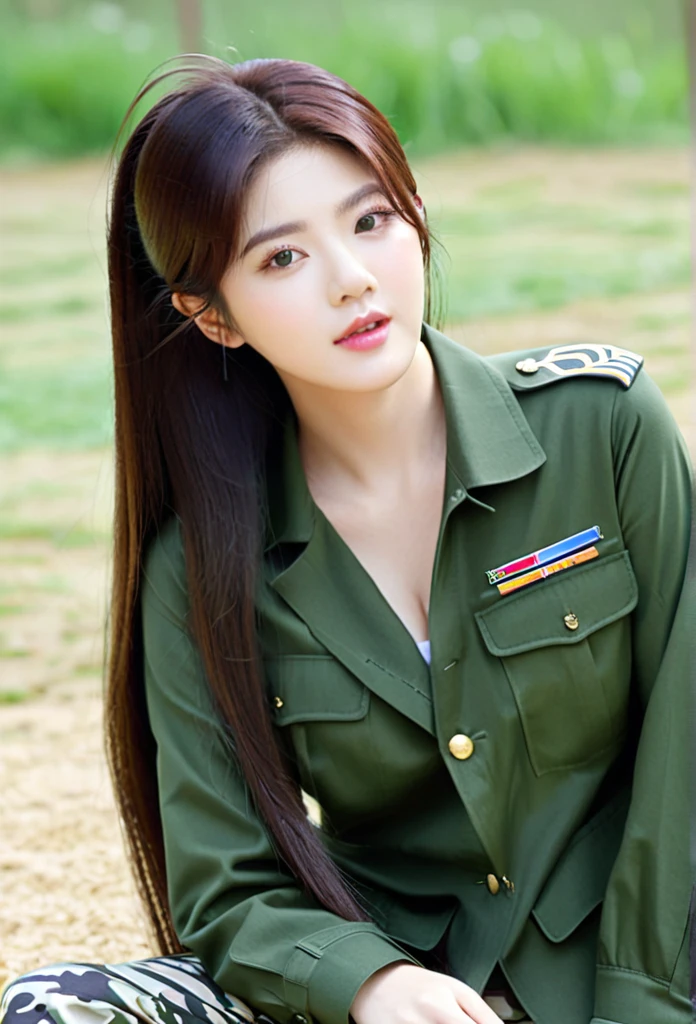 (ultra-realistic), (high definition), (8K), (very detailed), best quality, high definition, brazilian girl, upper body is in uniform, lower body is undressed, (beach butt sticking out),big