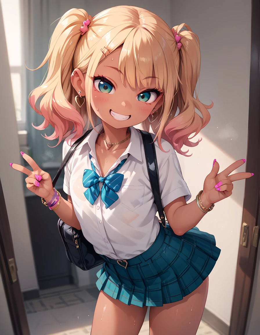 1girl,gyaru,loli,smile,micro skirt,sweating