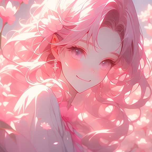 Expressed in shades of pink　anime girl　smile　Waiting for Spring