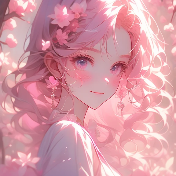 Expressed in shades of pink　anime girl　smile　Waiting for Spring