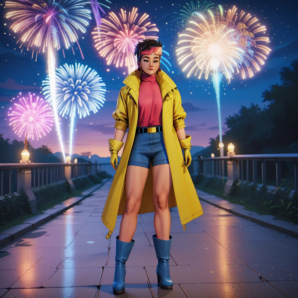 score_9, score_8_up, score_7_up, beautiful, stunning, fantasy, Best quality, 4K picture quality, clamJBLee97
cJsunglasses
yellow coat, yellow gloves, pink shirt, turtleneck, no shorts, belt, blue boots, earrings,  full body view standing cowgirl on a gigantic penis, fireworks in background 