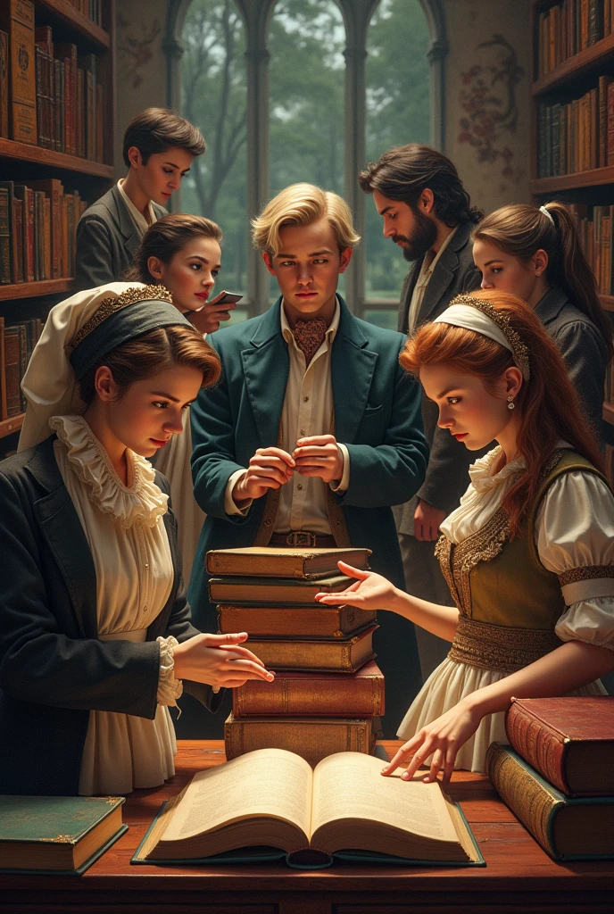 (((Um grupo de amigos jogando D&D))). ((RPG de mesa). (Estilo livro de D&D). Background uma taverna. (Subliminar, jovem sensual) --auto
