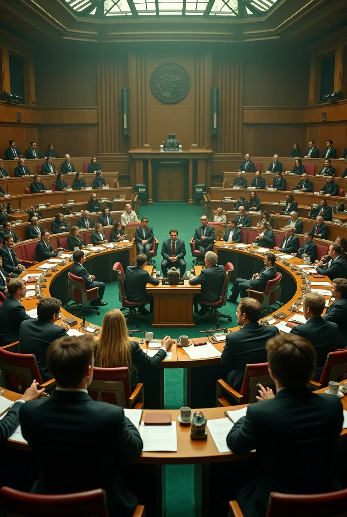 Absurd resolution, high resolution, (masterpiece: 1.4), super detail, oversized conference room, screen, a group of men in suits, very shocked and surprised expressions