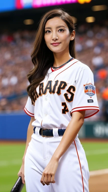 No. 4 batter、 homerun artist 、 very beautiful woman 、 wearing an England Athletics uniform,Hit at Giants Stadium 、Long legs、White-skinned Japanese hitter 、