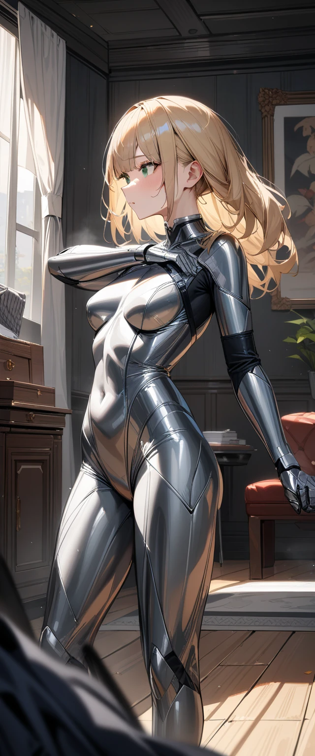 (Highest quality),woman,living room,original,alone,(((White bodysuit))),Orange bodysuit,Blonde ,Green Eyes,Ultra Girl,Are standing,Chained,Kneel,Put your hands behind your back,solitary confinement,Metal background,Very detailed,Sharp focus,beautiful, score_9, score_8_superior, score_7_superior,sauce_anime,