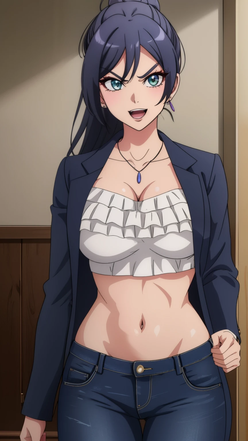 (1boy, POV hands, pov boy groping her breasts, groping:1.3), bare shoulder, white lace bra, white lace panties, white garter belt, blush, embarassed, sweating, showing armpits, her arms in her head, bedroom background, kanu unchou, anime cels style, best quality, high resolution, 1girl, (huge breasts:1.2), beautiful face, black hair, long hair, ((hair over one eye)), blue eye, navel, cowboy shot