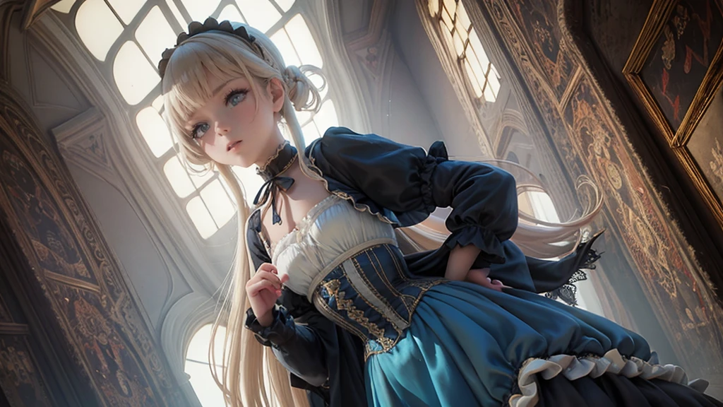 hair ornament, extreme details, twintails, masterpiece, genshin_impact,blue_eyes,blonde_hair,barbara \(genshin impact\)
