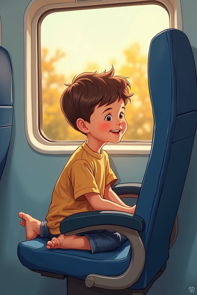 Draw me a picture , chubby boy sitting in plane