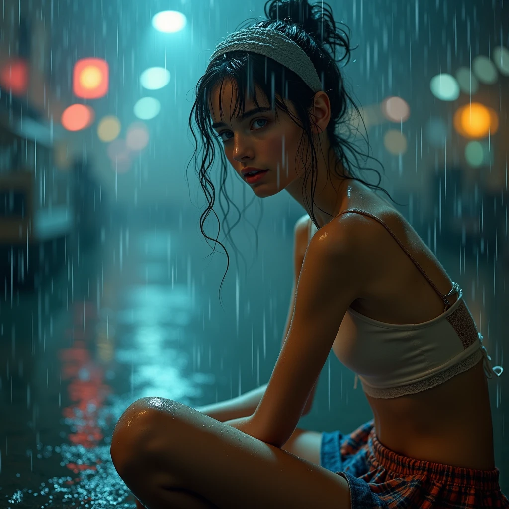 (Masterpiece at maximum 16K resolution: 1.6), (intricate details: 1.4), (extremely insane details: 1.4), (highest quality: 1.3), (hyper_realistic: 1.3 ). | Jesus looking at the sky, deep emotions, tears running down his face, soft raindrops, fresh vegetation, shiny wet pavement, expressive purples eyes, pensive expression, sadness, delicate features, short flowing hair, wet clothes, ethereal atmosphere, misty atmosphere , moody lighting, dramatic composition, subtle shadows, emotional charge, melancholic atmosphere, vibrant colors, soft color palette, rainy day aesthetic, raw beauty, moving moment, captivating composition, pain and vulnerability, contrast of beauty and sadness, drops of rain tracing your eyelashes and cheeks, loneliness in the crowd, defining moment in your life, hope lingering in your eyes.  | ((she's crying):1,3)):0,7), (((More_Details))).