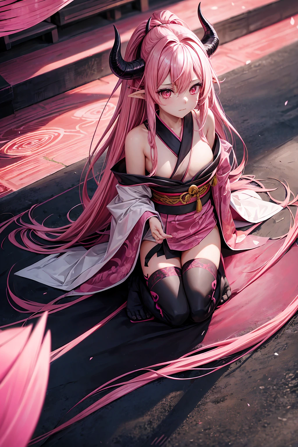 Huge 17 years old chinese martial artist girl.long pink hair in hime-cut style, which she ties in Chinese-style twin-buns using black ribbons. Her eyes are a shade of pink-purple.fair-complexion and has a hourglass figure with moderate bust-size. sleeveless-strapless white cheongsam with short-pants like bottom with split-sides that reaches high-thigh length. thigh-high white socks on her right-leg held by a white strap, while a short white shocks on her left-leg, with black cloth shoes tied around her ankle