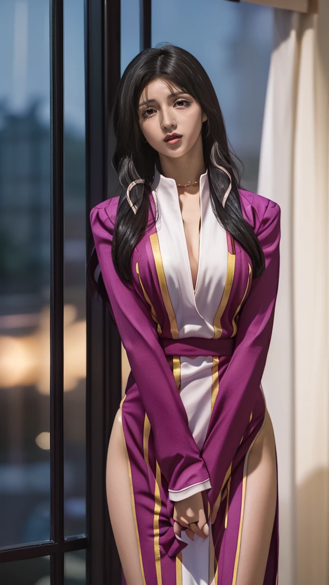 (night:1.7), HD, In front of the window with the curtain, curtain, Stand in an upright and immobile position, purple costume, Checked skirt, jewelry, necklace, Black Hair, Yellow eyes, Very long hair, 1girl, robe, smile, smiling, Mature Woman, beautiful Finger,beautiful long legs, beautiful bodysuit, beautiful Nose, beautiful character design, Perfect Eyes, perfect face, View your viewers, (close:1.3), Browsing Caution, Official Art, Very detailed CG Unity 8k wallpaper, Perfect lighting,colorful, bright_front_face_Lighting,
(masterpiece:1.0),(Highest_quality:1.0), 超High resolution,4K,Very detailed, photograph, 8k, High resolution, High resolution, Absurd:1.2, 400 for Kodak Port, Film Grain, Blurred Background, bokeh:1.2, Lens flare, (Vibrant_color:1.2) (beautiful,big_chest:1.0), (beautiful_face:1.5),(narrow_Waist), Iki face, nsfw, full body