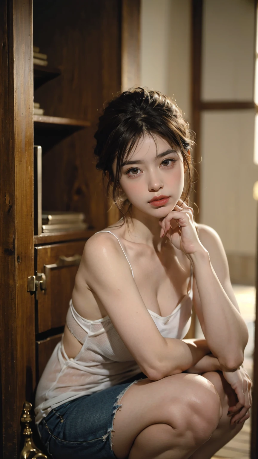 Highest quality, masterpiece, Ultra-high resolution,8k, (Realistic:1.6), (Close-up portrait:1.4) RAW Photos,((Omotesando駅))、 ((Nipple erection)),((Bikini baseball shirt,Pleated mini skirt)),((Nipples seem to be visible)),((Full body photo)),1 person,Omotesando,A slender adult 26-year-old woman,(Full of smiles, )) ,((Pixie cut with cap)),((NEW ERA CAP)),((Looking up at the audience)),Face Focus:1.4,((Shooting from below with a fisheye lens:1.4)),