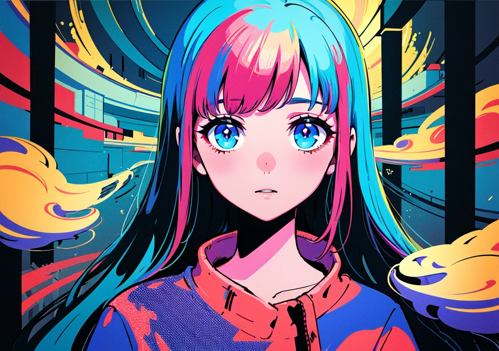 a girl, melting skin, sacred geometry, surreal futurism
