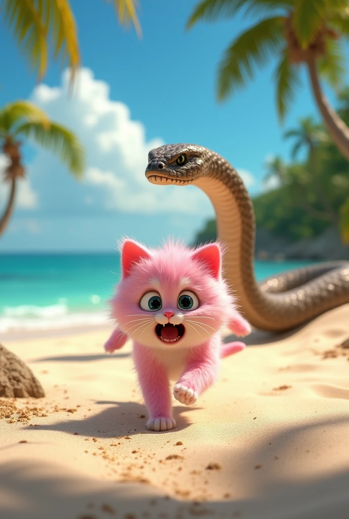 male furry orange cat with spiked penis, full body, standing on a deserted beach