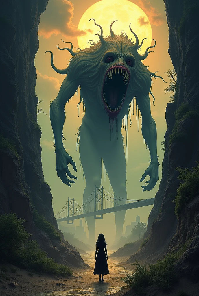 "The most strange, weird creation AI can make, mixing dystopian, eerie, and horror, a humongous otherwordly creature and a tiny silhouette, in a multitude of faded colors, with some opalescent colors, midjourney like, midjourney trending, midjourney artwork Ghibli elements, inspired by Tusmotu Nihei, manhwa, bersek, poster, cinematic Revised: A surreal and captivating piece of digital artwork, combining dystopian, eerie, and horror elements. A massive, otherworldly creature with bio-mechanical features looms over a tiny, distorted human silhouette. The background is a blend of faded colors, with opalescent hues adding to the overall mystique. The scene appears to be in mid-journey, as if capturing a pivotal moment from a Ghibli-inspired animation. The style is reminiscent of Tusmotu Nihei's work, with influences from Manhwa and Bersek. The final piece resembles a striking movie poster, evoking a cinematic atmosphere., cinematic, poster"