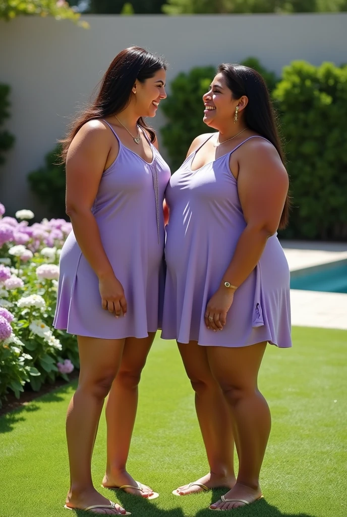 fat ssbbw curvy bottom heavy pear shaped wide hiped british women, 30 brunette, they are standing together near the pool, they strike sexy poses, they reach for their boyfriend's hands, they are wearing floral one piece, swimsuits , view from behind