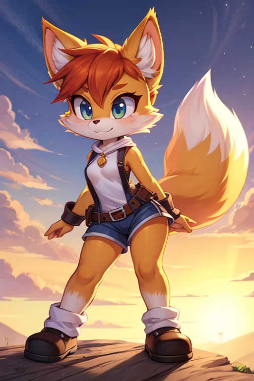 2mâle, anthro, mâle, renard, (Miles Tails Prower, tails the renard), yeux bleus, contexte détaillé, Meilleure qualité, 1boy animal ears animal nose bag belt yeux bleus blue sky brown bag brown belt closed mouth day renard boy renard ears renard tail full body furry furry mâle gloves goggles goggles on head grass hand up looking up mâle focus multiple tails outdoors red footwear shadow shoes sky smile sneakers socks solo standing tail two tails white gloves white socks yellow fur fat ass