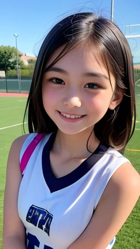 (masterpiece,   best quality,   High Definition  ,   super detailed, 8k, 4K),  ((((Transcendental cute 8th grader)))) 、((smile))、 sports practice 、Club activity practice 、run、1 person、(((Detailed super transcendental cute face)))