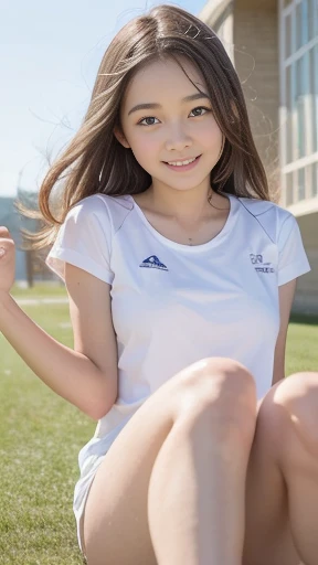 (masterpiece,   best quality,   High Definition  ,   super detailed, 8k, 4K),  ((((Transcendental cute 8th grader)))) 、((smile))、 sports practice 、Club activity practice 、run、1 person、(((Detailed super transcendental cute face)))、 beautiful legs