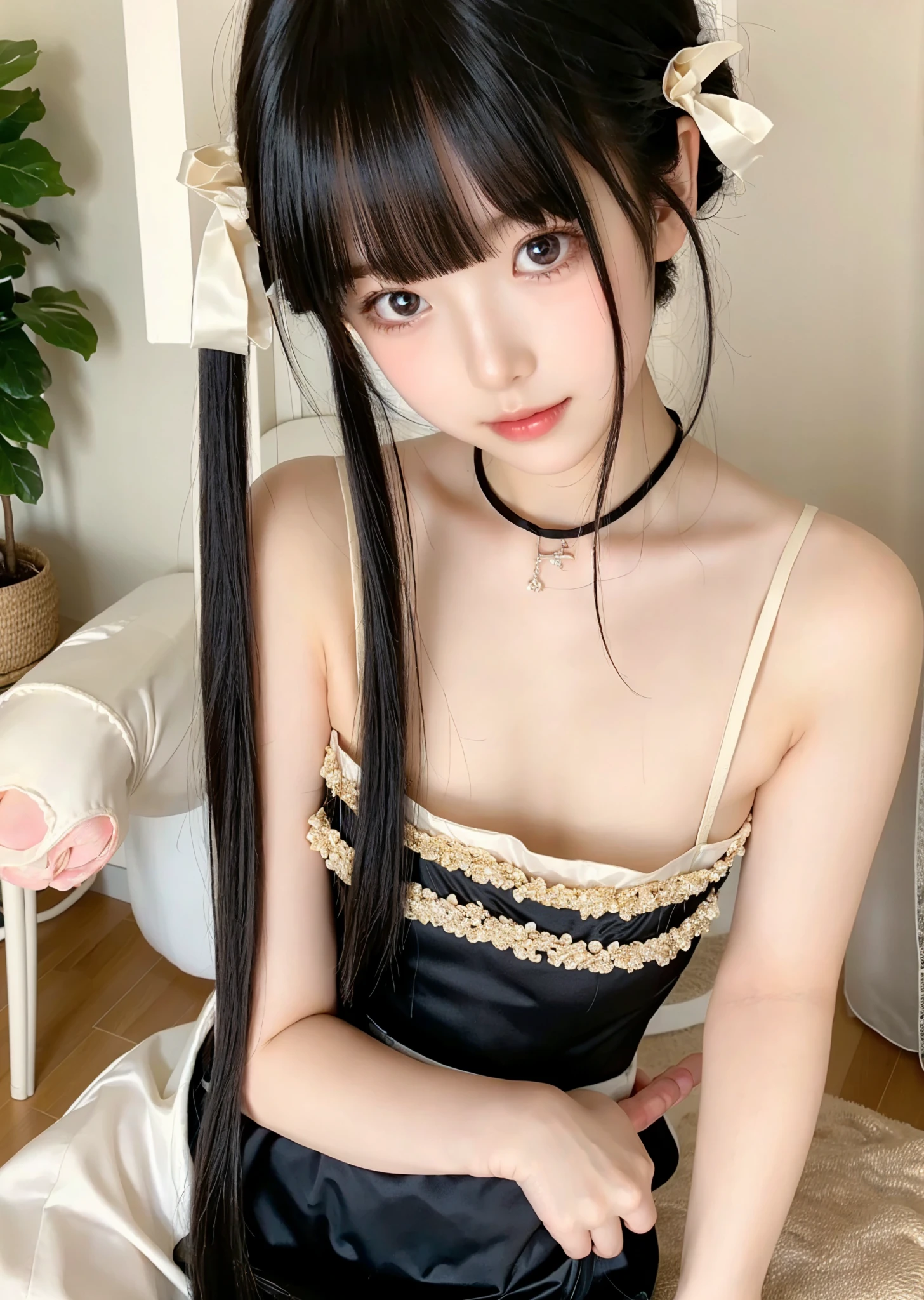 Maid,cute pretty girl,masterpiece,high definition,4k,8k,16k,odango hairstyle,black hair,slender body