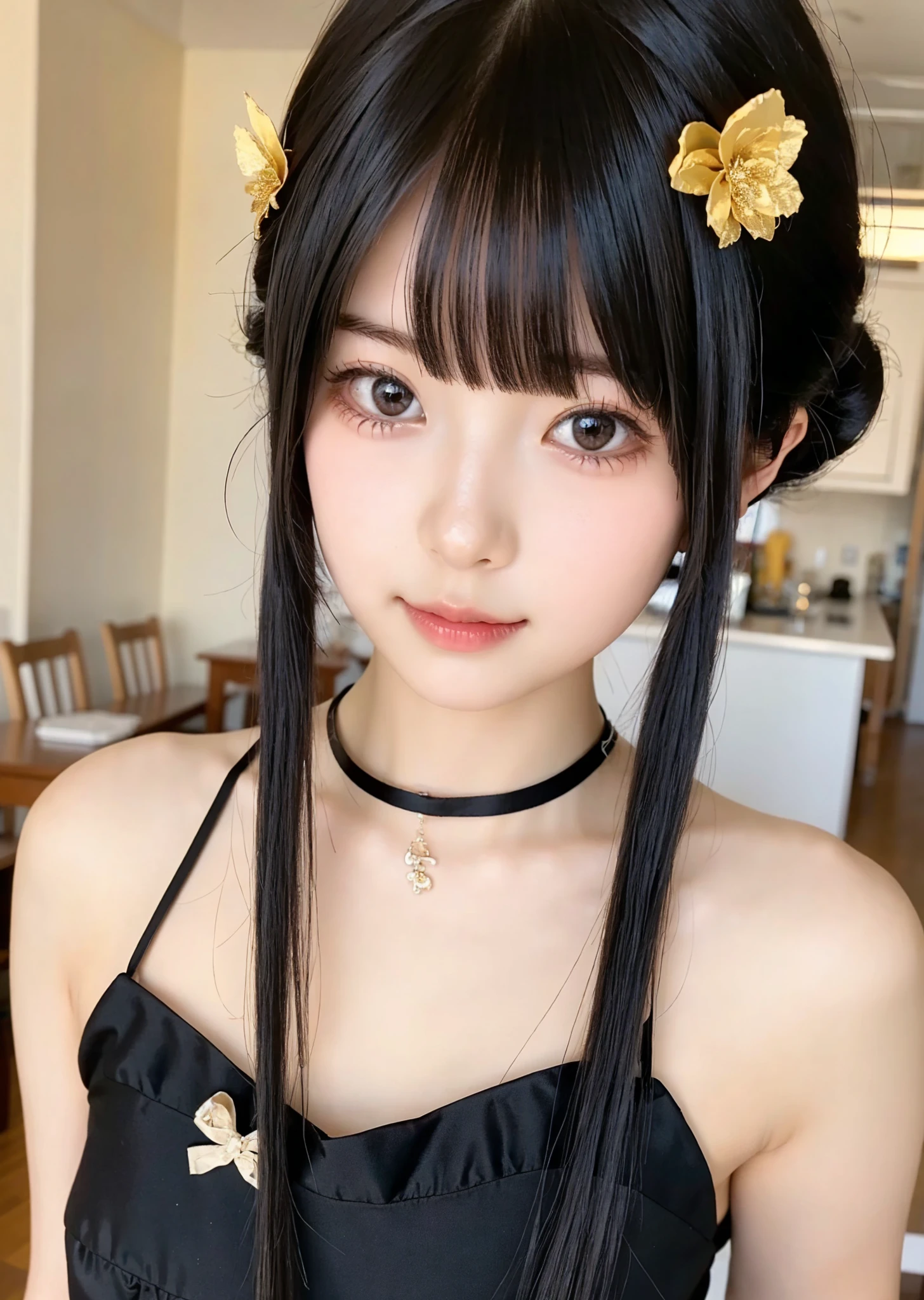 Maid,cute pretty girl,masterpiece,high definition,4k,8k,16k,odango hairstyle,black hair,slender body