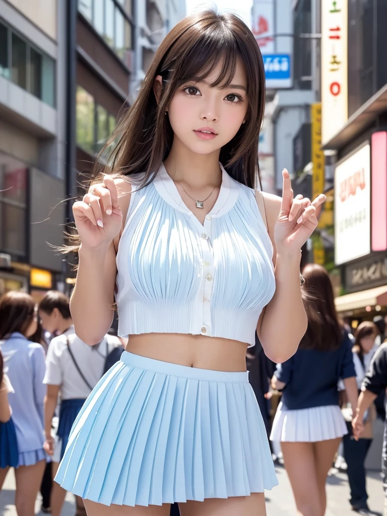 Arafe woman in short skirt and bra top walks down the street, goddess of Japan, a japanese girl, Beautiful Asian Girl,flaxen hair、poneyTail、 Young Pretty Gravure Idol, Young Sensual Gravure Idol, Seductive Anime Girl, Asian Girl, oppai, Realistic Young Gravure Idol, tight outfit, Japanese Models, cute girl wearing a tank suit, Young Gravure Idol, Japanese