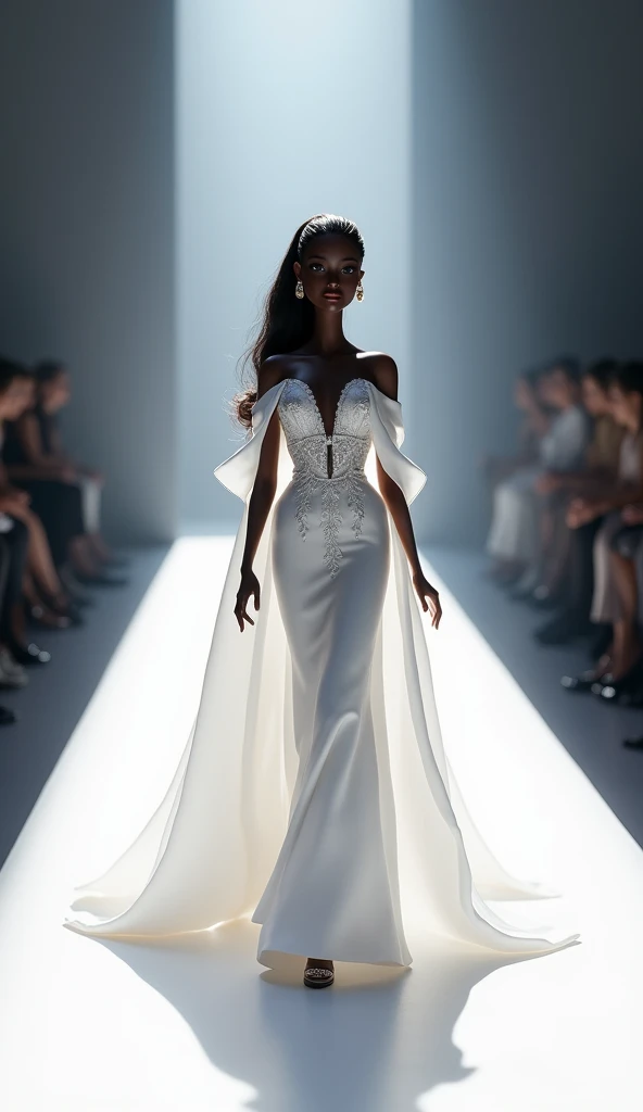 A fashion runway for liquid technology , fashion photography , Inspired by balenciaga ，The fallen god of Greek mythology，(Best quality,4K,8K,A high resolution,Masterpiece:1.2), (Realistic,Photorealistic,photo-realistic:1.37).