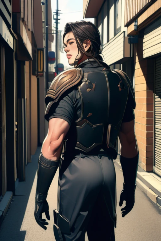 (High-definition CG), (  best quality ), (High-definition CG), (  best quality ), Back Alley, Japanese people with cool and handsome faces, 美しい若い青年18 years old, Judge Dread Armor, 18 years old,  Slender Macho Man