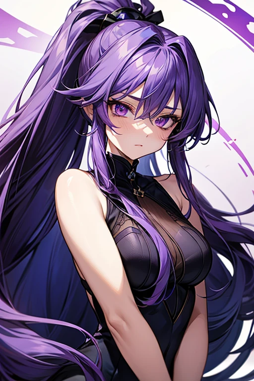 Very detailed, seductive erotic female face with scratches (busty, purple hair), focused on the face, focused on the face, intricate eyes, Shogun Raiden