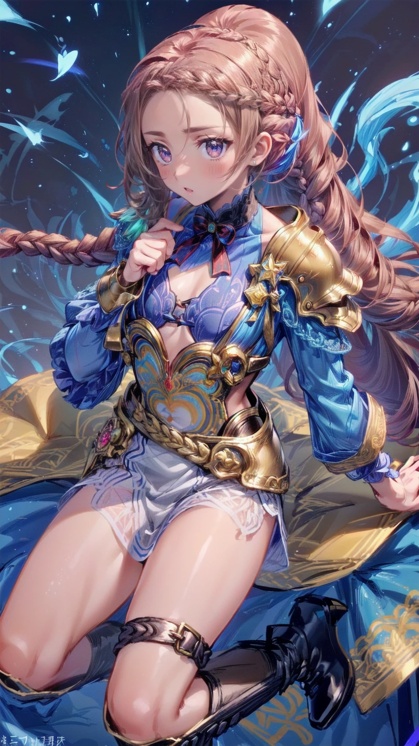 <lora:CarthageTech:1> carthagetech, sci-fi, solar age, gold mosaic, futuristic clothing, <lora:add_detail:0.8>, (masterpiece, top quality, best quality, beautiful and aesthetic:1.2), (1girl:1.3), original, high resolution, surreal,, close-up, forbidden city, light, standing on one leg, yellow hair, long hair, hair pulled back, indigo eyes, young, (pompom, Bike Shorts), small breasts, laughing, star earrings, tearing up