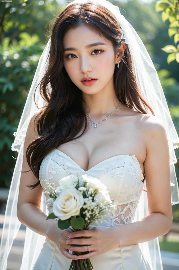 A close up of a woman in a wedding dress holding a bouquet, gorgeous young korean woman, beautiful young korean woman, beautiful south korean woman, jaeyeon nam, 2 , 2 , jinyoung shin, very beautiful young woman, very beautiful girl, 2 , korean girl, wenfei ye, gorgeous chinese model, 2.
Masterpiece, ultra detailed, realistic, photo realistic, high detail RAW color photo, professional photograph, extremely detailed, finely detail, lens flare, Dynamic lighting, 8K, RAW Photo, Best High Quality, Masterpiece: 1.2, Ultra HD: 1, High Detail RAW Color Photo, Pro Photo, Realistic, Photo Realistic: 1.5, Live Photo, Super detailed, Masterpiece, Real Skin, Realistic Skin, Realistic HD Eyes, Highly detailed Eyes, Perfect Eyes, Perfect face, Perfect fingers, extremely detailed face, extremely detailed eyes, extremely detailed skin, perfect anatomy.