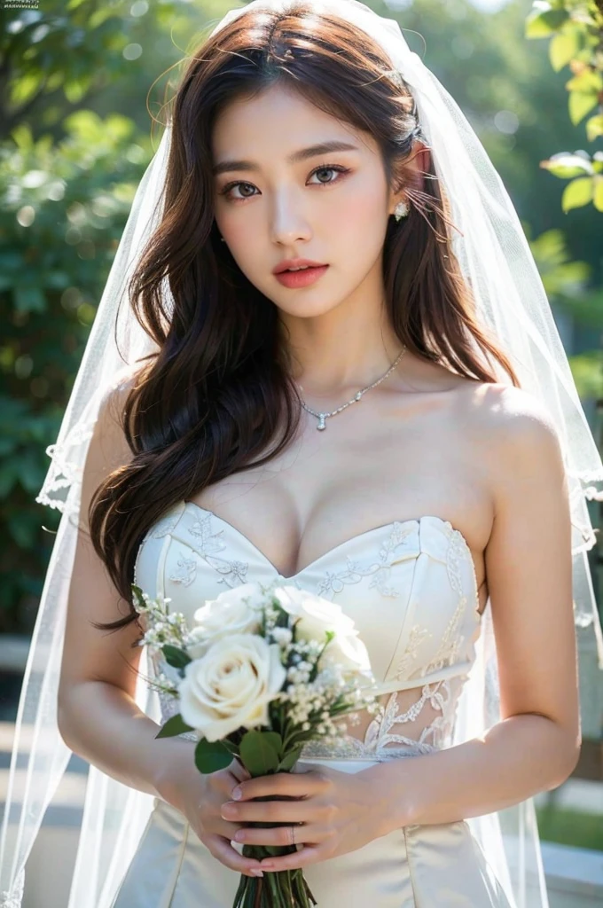 A close up of a woman in a wedding dress holding a bouquet, gorgeous young korean woman, beautiful young korean woman, beautiful south korean woman, jaeyeon nam, 2 , 2 , jinyoung shin, very beautiful young woman, very beautiful girl, 2 , korean girl, wenfei ye, gorgeous chinese model, 2.
Masterpiece, ultra detailed, realistic, photo realistic, high detail RAW color photo, professional photograph, extremely detailed, finely detail, lens flare, Dynamic lighting, 8K, RAW Photo, Best High Quality, Masterpiece: 1.2, Ultra HD: 1, High Detail RAW Color Photo, Pro Photo, Realistic, Photo Realistic: 1.5, Live Photo, Super detailed, Masterpiece, Real Skin, Realistic Skin, Realistic HD Eyes, Highly detailed Eyes, Perfect Eyes, Perfect face, Perfect fingers, extremely detailed face, extremely detailed eyes, extremely detailed skin, perfect anatomy.