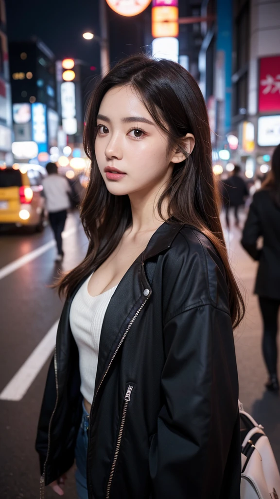 8K, RAW photos, best quality, masterpiece:1.2),(Practical, photo-Practical:1.37),Tokyo Street,night, rain, wet,city View,night, Cyberpunk City,Soft Light,1 Girl,, Extremely beautiful face,Break,Hands down,Random Hairstyle,Random hair color,Random Expression,pigsney
