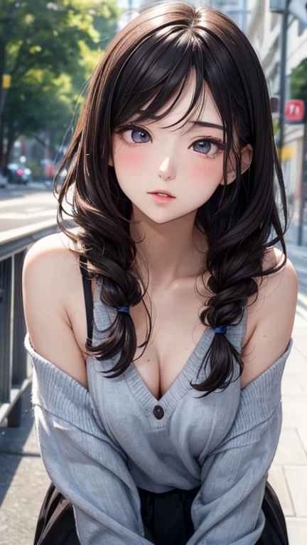 ((masterpiece, highest quality, High resolution,RTX, perfect pixel, written boundary depth, 4k, very detailed))), 1 girl, single, alone,The most beautiful anime girls, beautiful art style, anime character, ((long hair, parted bangs, Medium hair bangs, black hair)), ((brown eyes:1.4, round eyes, beautiful eyelashes, realistic eyes)), ((detailed face, blush:1.6)), ((smooth texture:0.75, realistic texture:0.65, realistic:1.1, Anime CG style, bright colors)), ((medium breasts, cleavage:0.9, big breasts)), dynamic angle, perfect body, ((throw, dynamic pose, close)), ((white tank top, Denim small hot pants, Snazzy, 1 diamond necklace)), open your mouth, embarrassing, garden,
