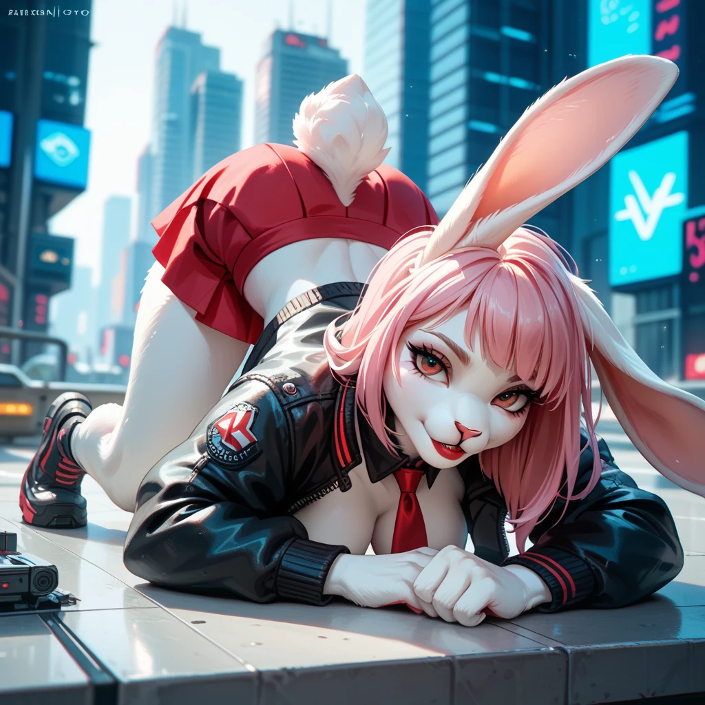 Cute and sexy girls, Pink hair, bunnygirl, leather jackets,A hyper-realistic, Detailed Lighting, Anime, Having,girl,masterpiece,
