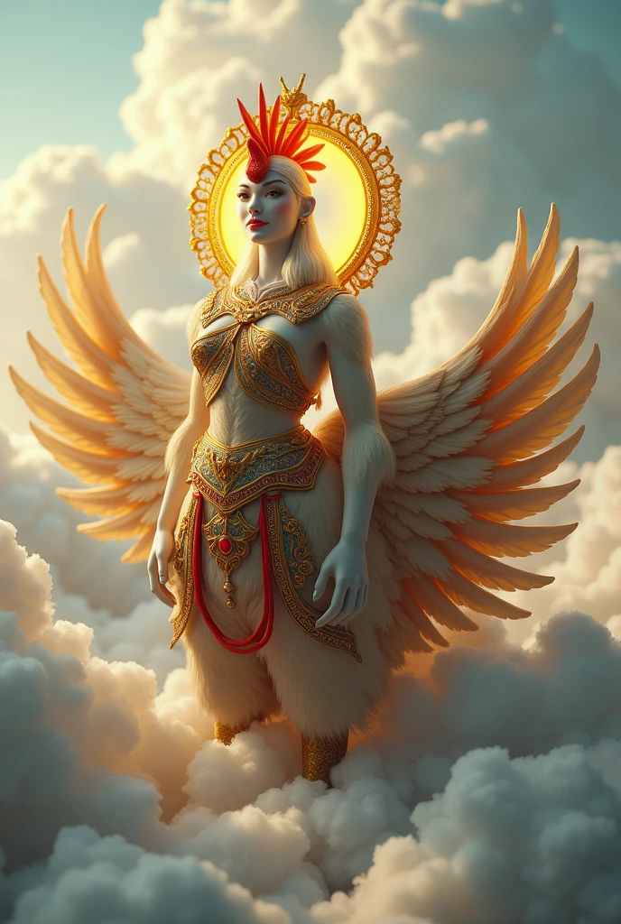 image of white marbel statue of INANNA the queen of heven in mesopotamian legend, with huge wings and a lion beside her