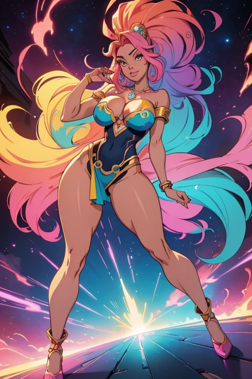 1girl, solo, (gorgeous), very sexy, bimbo, light blue eyes, massive thighs, massive breasts, huge ass, hourglass body, firm thighs, toned body, firm butt, full lips, glossy lips, hyper feminine, blond hair, Farrah Fawcett smooth skin, neon slingshot swimsuit, leather choker with gold heart shaped pendant, White girl,