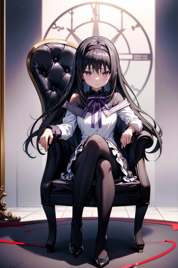 ((full body)), 1 girl,   anime girl ,  best quality,  has thick thighs，wallpaper, School, ,  Fascinating ,  Homura Akemi, Flame， black tights， pose， action，During combat， Fighting Stance , action pose,[attack,moving line, motion blur,Blast Wave , low angle，From below，Blushing ，The right foot，Accentuate your legs，Kick，((  watching the audience, Particles of light, shut up, indoor, , bangs, ,  tilting your head ,Black Rose, Beautiful and delicate eyes,  1 girl, Alone,  super detailed, Long Hit, Beautiful background,, .(  perfect hand to get close to a mirror, Perfect Legs，perfect feet， perfect anatomy), ，M type， transparent ，Long legs，Low Cut，Release the shoulder， Touching the genitals，Correct body posture，Right leg shape  ，  Correct Body Ratio ，Correct thighs，Suitable shoes，Luxurious chair，))