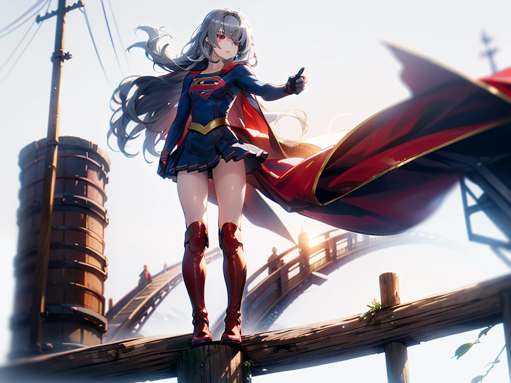 ((highest quality, masterpiece, disorganized) ,supergirl,Crab crotch,M-shaped legs,please show me your boots , 17 years old,long hair, hair with volume, hair loss, expressive eyes,Blue Bodysuit,red skirt,red heel boots,blue leotard,view of other buildings ,defeat,detailed description,solo 1 girl,full body shot,masturbation,Shame on you,Stain your face red,Watery eye,