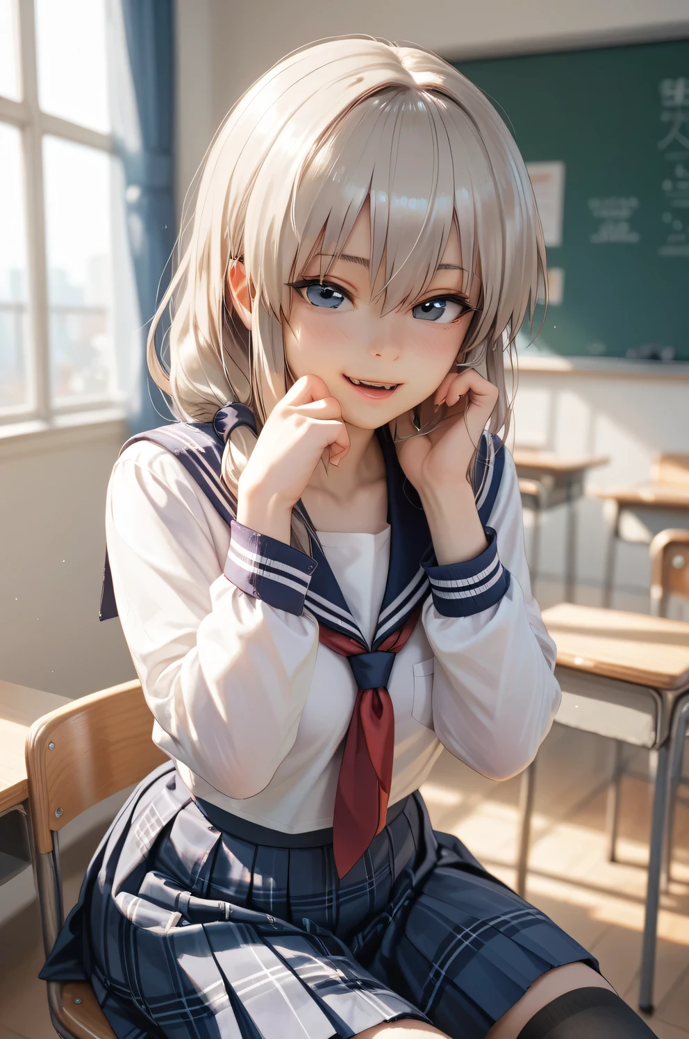 Browsing Caution,Correct human anatomy,Photorealistic One Girl,(Very detailedかわいい顔:1.25),Short Hair,Natural platinum silver hair,Bright big blue eyes,Droopy eyes,Balanced Eyes,smile,Nordic beauty,Perfect Boobs,Perfect Vagina,high quality,最high quality,8k,Ultra-realistic,Very detailed,High resolution,High resolution修正,Masterpiece,(School uniforms:1.5),(Sexual climax:1.5)