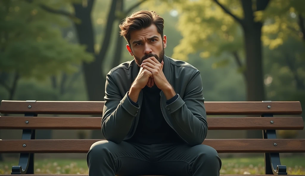 A young guy  is sitting in bench of park and smoking cigarette and thinking about life that where and what he have done wrong why his life is turned out like this whats he lacking in his life weather of park is little bit like evening 