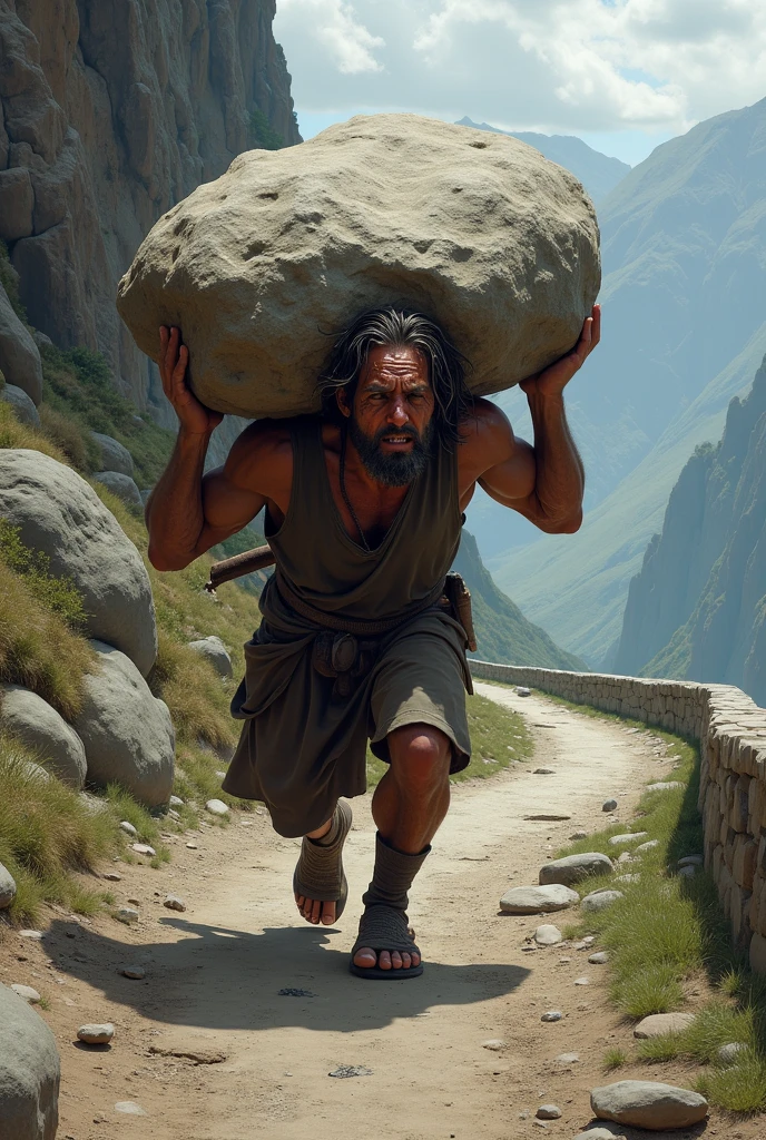 Sisyphus walking through Greece