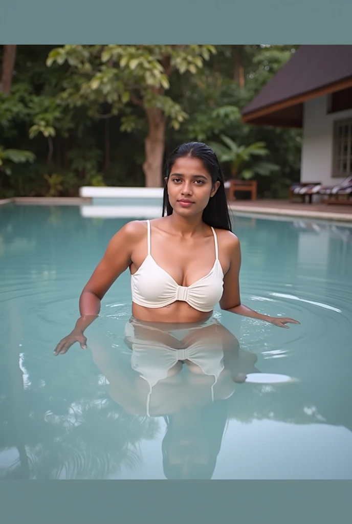 White wet dress, wet cloth, tight cloth, thin cloth