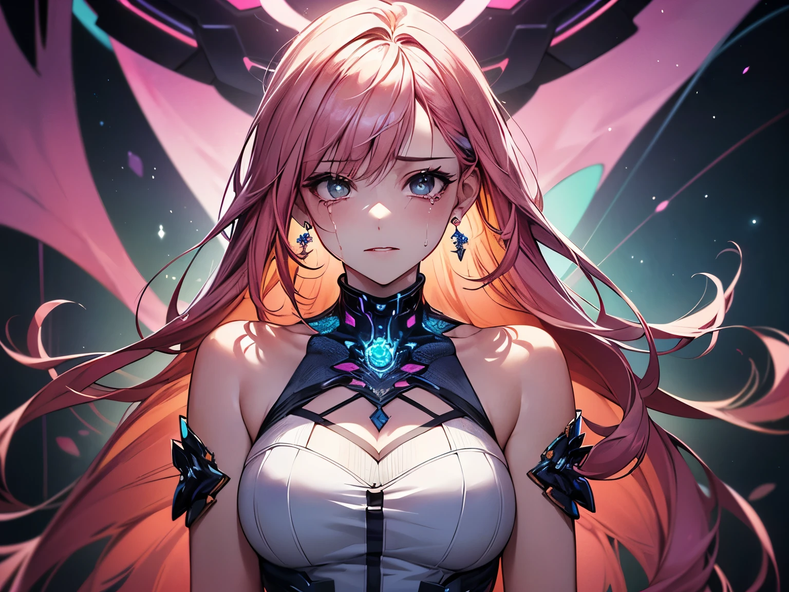1 person、Mature、Ample breasts、Long Hair、Pink Hair、Close ~ eyes、Long eyelashes、sleep、Laboratory、graduate School、cyber punk、Test specimen、Limb restraints、naked、Nipples、Areola、むき出しのNipples、Tubes connected to the body、Nipplesにチューブ、Aquarium、縦長のAquarium、naked、High resolution、Highest quality
