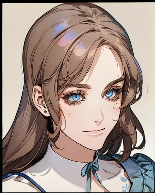 (Extremely Delicate and Beautiful:1.2), 8K ,(Masterpiece:1.0),(best_quality:1.0), 1girl, mature woman, complex details, enlarged textures, complex details, finely detailed eyes and detailed face, intricate details, brown grey hair, (closed mouth), perfect eyes, blue eyes, (goddess), perfect body, extremely detailed, expression in love smile 