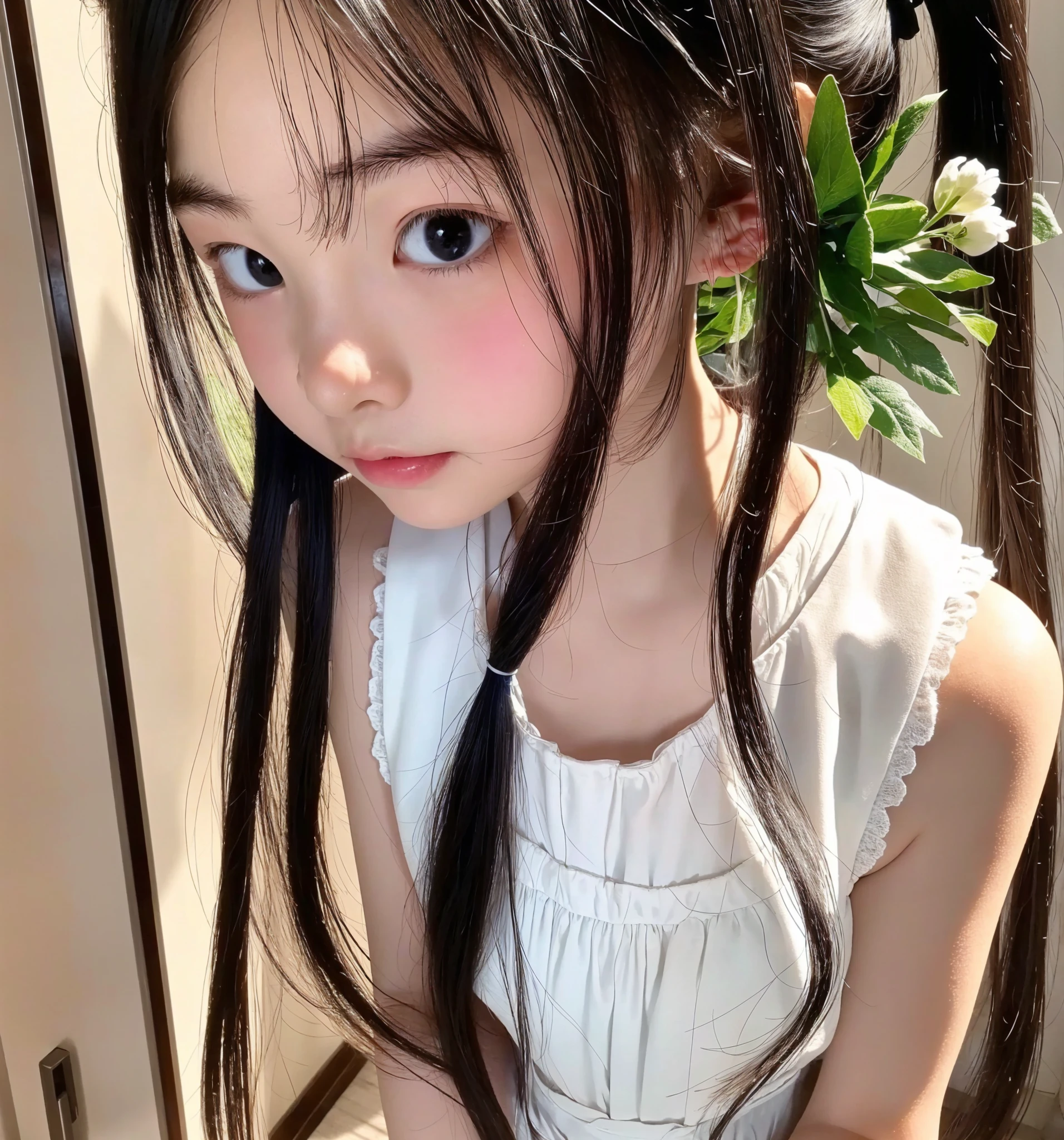 Maid,cute pretty girl,masterpiece,high definition,4k,8k,16k,odango hairstyle,black hair,slender body