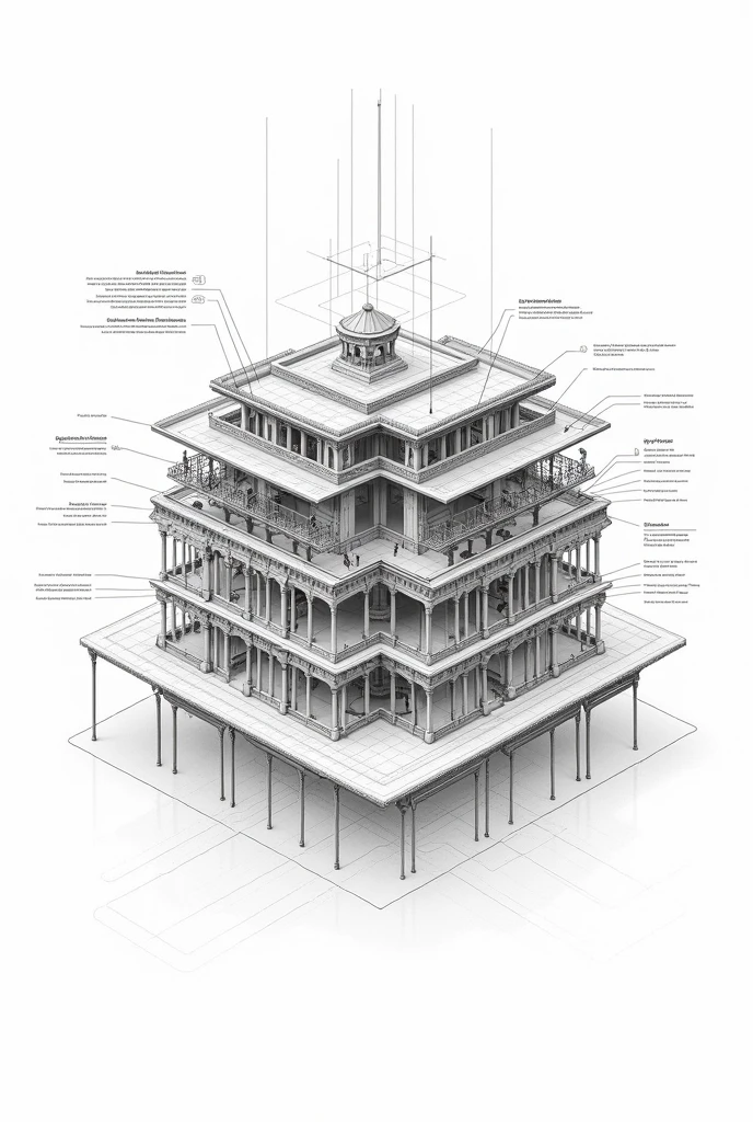 Architectural drawing showing its parts 