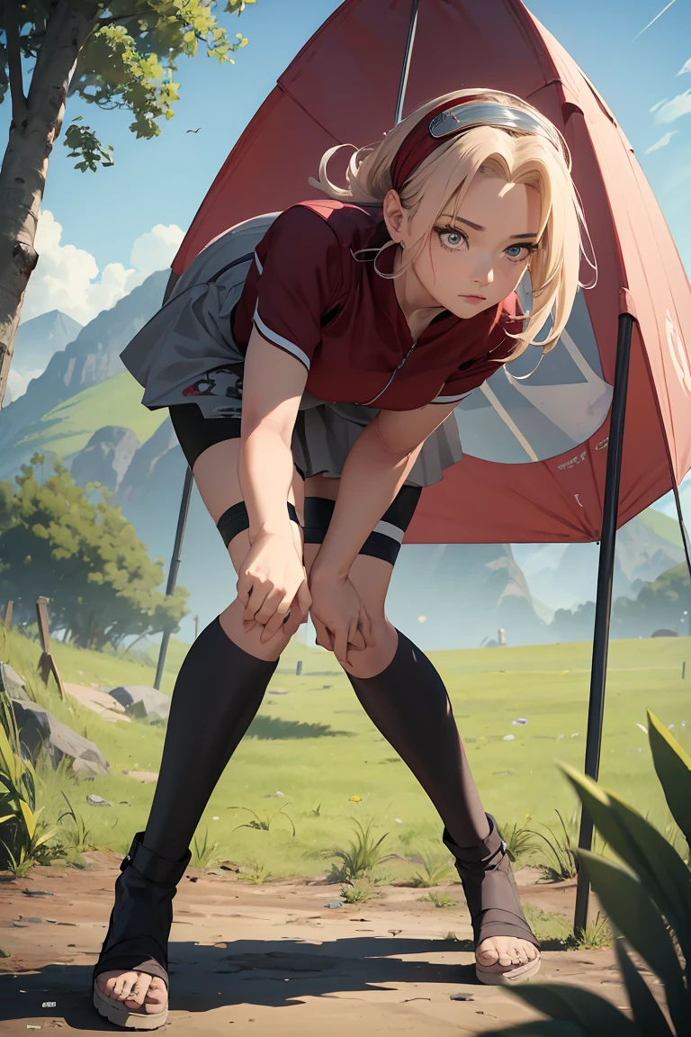 ((best quality)), (( masterpiece)), (detailed),  Perfect Face ((best quality)), (( masterpiece)), (detailed),  Perfect Face (best quality)), (( masterpiece)), (detailed),  Perfect Face (best quality)), (( masterpiece)), (detailed),  Perfect Face ,stunning realistic, photorealistic, photorealism, 1 sakura Haruno,standing in a tent,arsm behind back,full body perfect composition,wearnig skirt,3D,tight bike shorts view,focus on bike shorts,tightly wear bike shorts on legs,under skirt view,skirt in air flying,bike shorts focus under legs view,bent over view