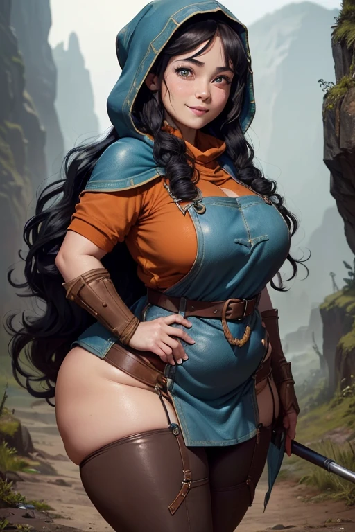 ((high resolution)), ((pale skin)), freckled, brunette (()) sexy girl, with blue eyes, blushing cheeks, wavy hair, smiling, large breasts, as a fantasy druid, horse behind, horse fucking girl