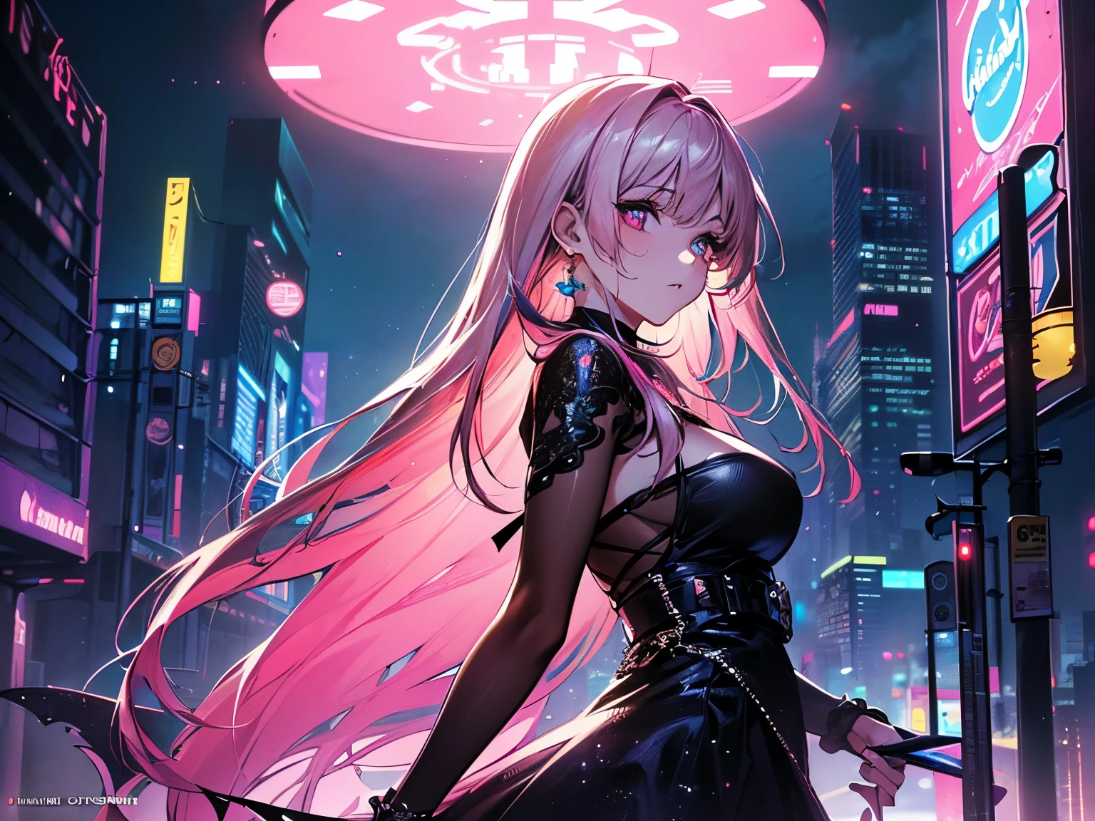 masterpiece, best quality, demon_kisara, glowing eyes, cyberpunk, city, skyscraper, skyline, night sky, neon lights,
<lora:kisara3:0.9>